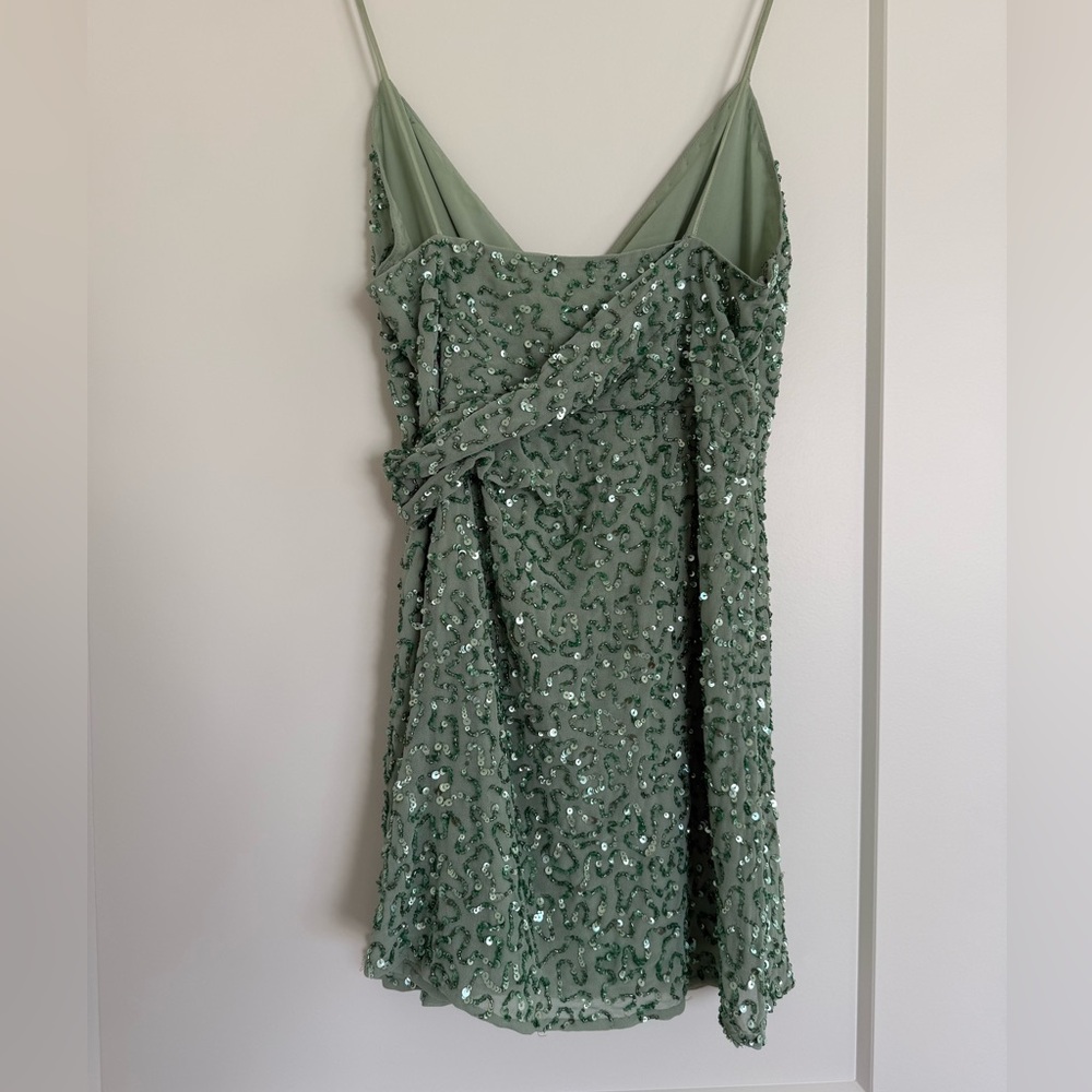 Alice + Olivia CELESTINE EMBROIDERED WRAP DRAPED MINI DRESS - Picture 3 of 3